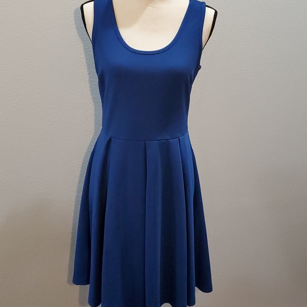 Casual dark blue fit and flare dress